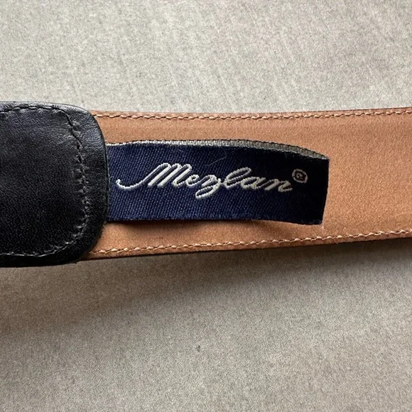 Mezlan Black Leather Belt with Brass Buckle - 38